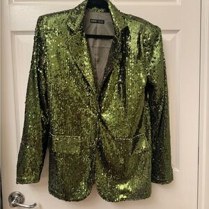 Shimmering Green Sequin Blazer and shorts set size xs.